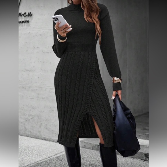 Elegant Black Knit Dress - Picture 1 of 16